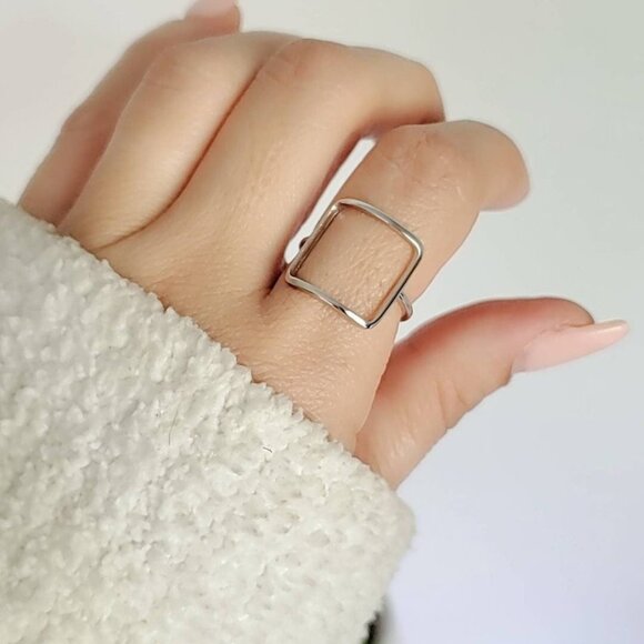 Sterling Silver Square Ring, Open Square Ring, Large Square Ring, Stack Ring, - Picture 1 of 8